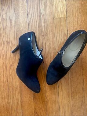Calvin Klein Black Suede Pointed-Toe Ankle Booties